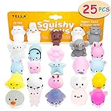 TELLA Premium Mochi Squishy Toys - Cute Mini Squishies Squeeze Toys, Fun Kawaii Squishies Birthday Party Favors for Kids, School Prizes Rewards for Girls & Boys, Perfect 25Pcs Pinata Filler Gift
