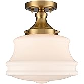 JEENKAE Modern Semi Flush Mount Ceiling Light Gold Hallway Light Fixture Ceiling Hung Opal Milk Glass Schoolhouse Light, 11" 