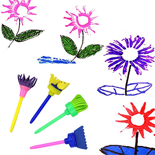 Kids Early Learning Sponge Painting Brushes Kit, 42 Pieces Sponge Drawing Shapes Painting Craft Sponge for Toddlers Assorted Pattern, including Waterproof Children Painting Aprons - Thumbnail 4