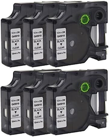 DYMO 6 Pack Standard D1 Labeling Tapes Compatible for DYMO D1 45010 LabelManager Label Makers Black on Clear 12mm 1/2'' W x 23' L