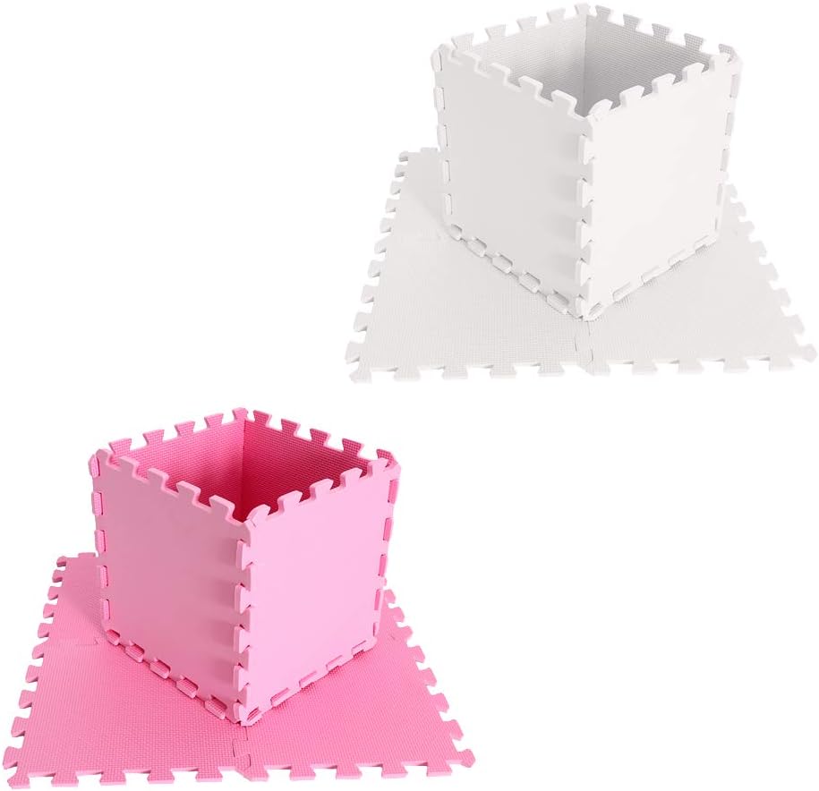 Antislip Soft Jigsaw Puzzle Mats Interlocking Foam Flooring Mat, Toddler Kids Crawling Carpet, Exercise Mat, 18pcs Set - Pink+White