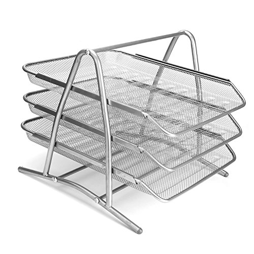 3-Tier Steel Mesh Office Desk Tray, (11 5/8"W x 13 3/4"D x 10 5/8"H) Filing Trays Holder (Silver) - Thumbnail 3