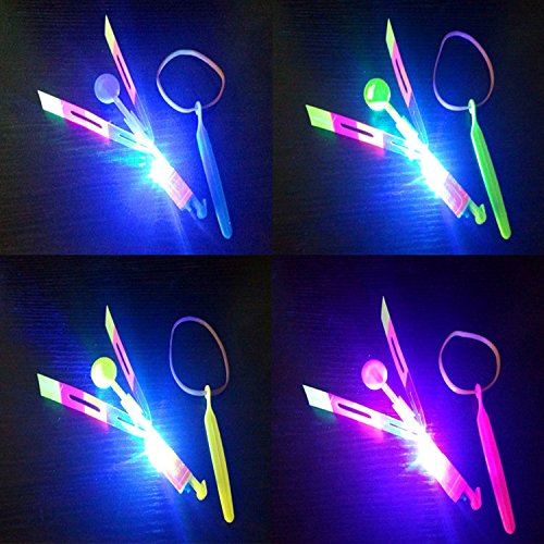 Fulgamo Amazing Arrow Rocket Helicopter With LED Light.Flying Toy with Elastic Powered Slingshot-20Pack