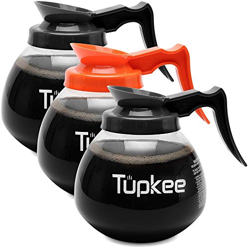 Glass Coffee Pots Replacements Decanter â€“ 12 Cup Coffee Pot â€“ 64 oz., Set of 3 - 2 Black Regular Handle and 1 Orange Decaf Handle Commercial Coffee Decanter