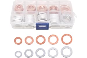 Mandark Car Oil Drain Plug Crush Washer Assortment, 100PCS 10mm 12mm 14mm 16mm 18mm Auto Engine Fuel Pan Sealing Gasket Kit, Vehicle Oil Plug Seal Replacement Set Accessories, Universal Fit