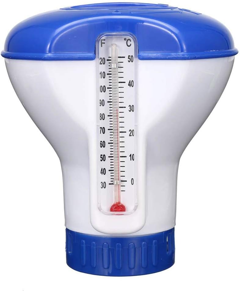 HIGHORD Pool Chemical Dispenser, 5" Floating Mini Chlorine/Bromine Tablet Dispenser with Thermometer for Pool, Spa, Hot Tub, Jacuzzi, and Fountain