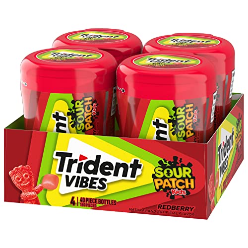 TRIDENT VIBES SOUR PATCH KIDS REDBERRY SUGAR-FREE CHEWING GUM, 4-40 PIECE BOTTLES (160 TOTAL PIECES)