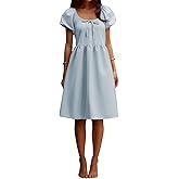 YUNDAI Women’s Puff Sleeve Babydoll Mini Dress Square Neck Casual Short Dress