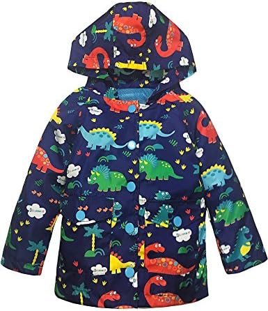 YNIQ Boys Kids Children Lightwight Print Hooded Waterproof Raincoat for Little Boys Blue