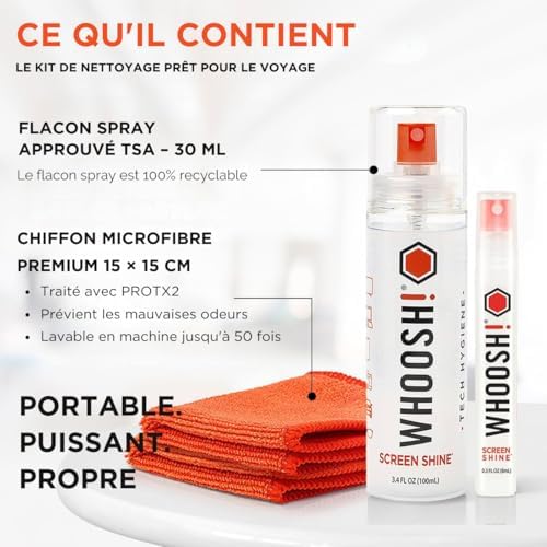 Duo Nettoyant d’écran 8ml & 100ml pour téléphone Lunettes Ordinateur portable MacBook avec chiffons en microfibre Nettoyage du téléphone Sans traces Bouteilles sans fuite Maison Voyage