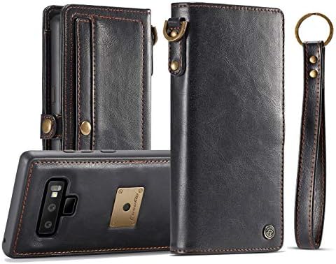Galaxy Note 9 Case,AKHVRS Handmade Retro Galaxy Note 9 Genuine Leather Wallet Case with Luxury Cover Magnetic Detachable Case & Hidden Card Slot for Samsung Galaxy Note 9 - Black