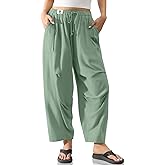 TARSE Women’s Linen Casual Pants Loose Fit Drawstring Waist Straight Leg Trousers Beach Travel Vacation Clothes with Pockets