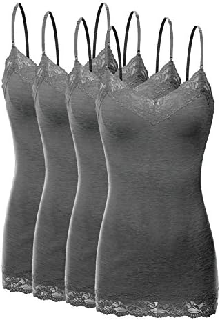 Bozzolo 2 or 4 Pack Women's Junior and Plus Adjustable Spaghetti Strap Lace Tank Top