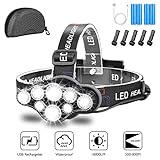Headlamp,Brightest 18000 Lumen 8 LED 8 Modes Headlight with Red Warning Lihgt,USB Rechargeable Waterproof Headlight Flashlight,Super Bright Headlamp Flashlight for Camping,Fishing,Cellar,Outdoors