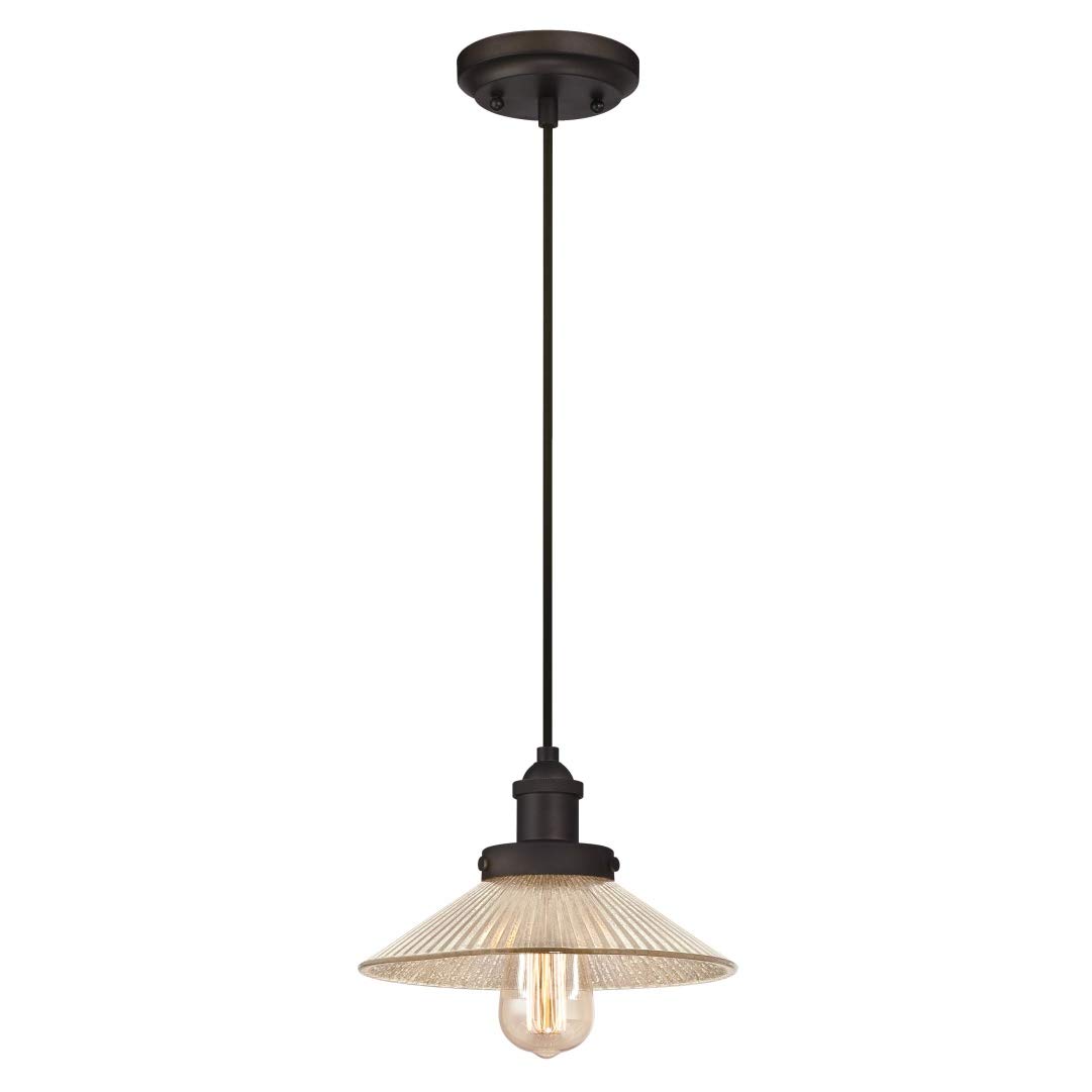 63382 Bonnie One-Light Indoor Pendant, Oil Rubbed Bronze Finish with Ribbed Antique Mirror Glass