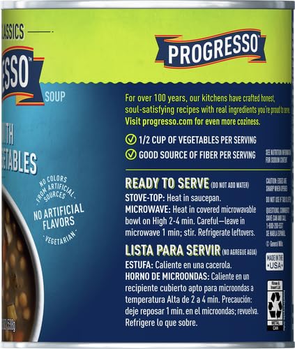 PROGRESSO VEGETABLE CLASSICS, LENTIL WITH ROASTED VEGETABLES CANNED SOUP, GLUTEN FREE, 19 OZ.