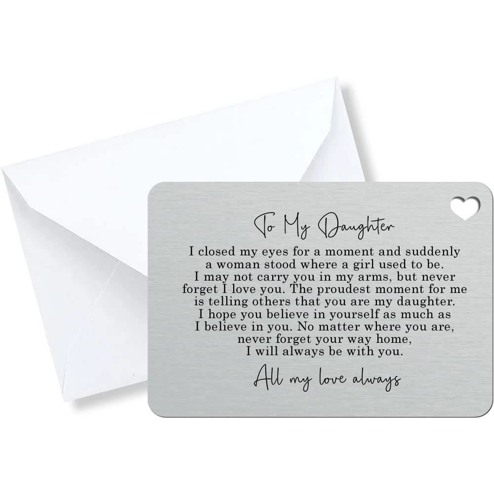 To My Daughter Sentimental Poem Silver Metal Wallet Card (With Heart Cut Out)
