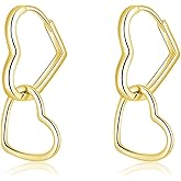 SLUYNZ 925 Sterling Silver Heart Hoop Earrings for Women Teens Sweet Love Hoop Earrings Double Heart Earrings