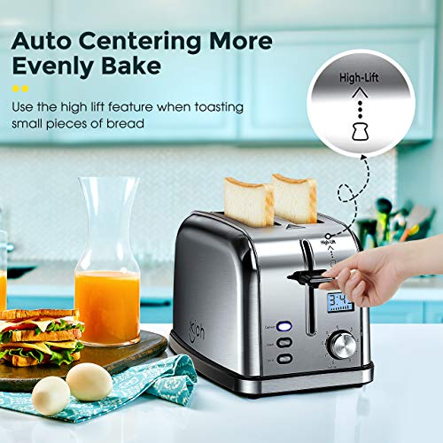Toaster, HoLife IKICH 2 Slice Best Rated Prime Toasters [LCD Timer] Stainless Steel Bagel Toaster (8 Bread Settings, Bagel/Defrost/Reheat Function, 1.5" Wide Slots, Removable Crumb Tray, 900W,Silver) - Thumbnail 2