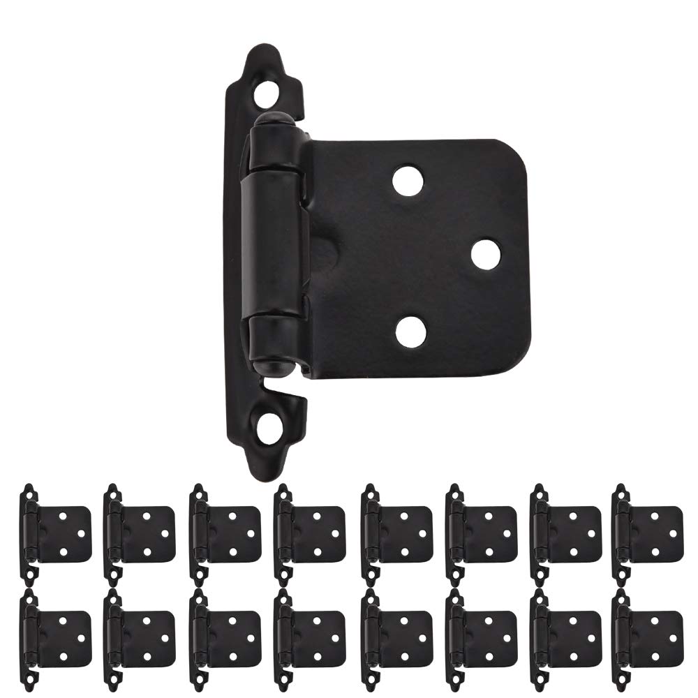 JQK 1/2 Inch Overlay Cabinet Door Hinges, Flush Cabinet Hinges, 50 Pack Matte Black, CH200-BK-P50