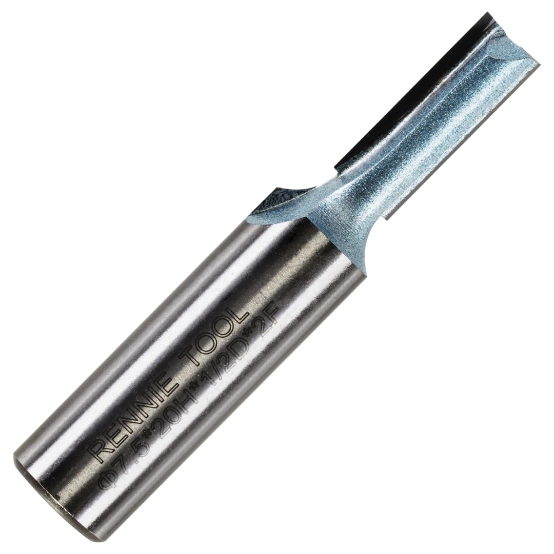 Rennie Tools - 7.5mm Cutting Diameter x 20mm Flute x 1/2" Shank TCT Tipped 2 Flute Straight Router Cutter Bit. Compatible With Makita Trend Festool Hikoki Dewalt Router Etc. 7.5mm Router Bit