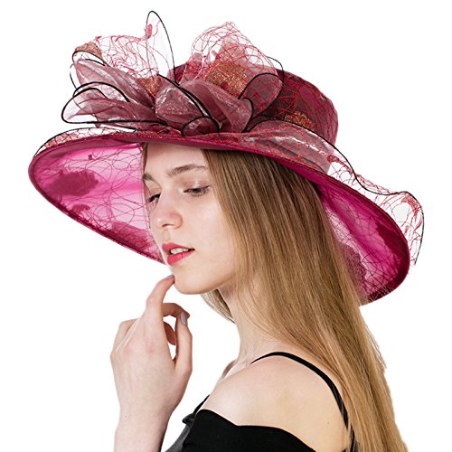 DANTIYA Women's Polka Dot Kentucky Derby Hats Church Hat Tea Party Wedding Organza Hats (Burguady)
