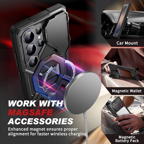 TONGATE Magnetic Stand for Samsung Galaxy S26 Ultra Case, Compatible with Magsafe, [Camera Cover & 2 Front Frames][Military Drop Protection] S26 Ultra Case Built-in Screen Protector & Belt Clip, Black