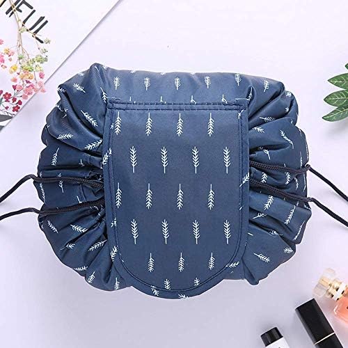 Fashion Drawstring Cosmetic Bag Travel Lazy Makeup Storage Bag Portable&Waterproof Quick Pack Large Cosmetic Bag Dual Magic Bags With Zipper&Drawstrings Brush Holder Carry (BLUE)