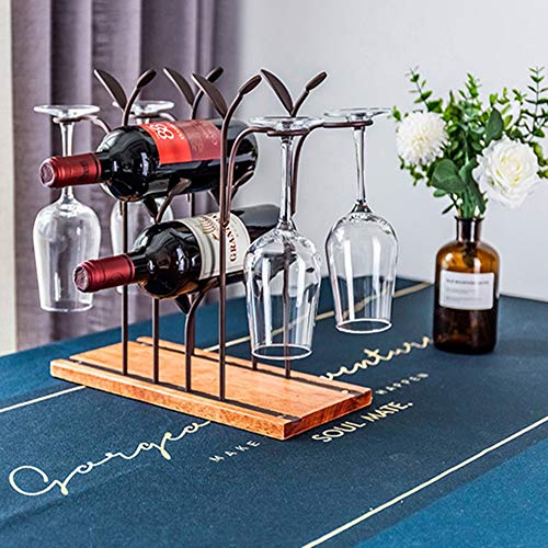 DCIGNA Freestanding Metal Wine Rack With Glass Holder, Wood Tabletop