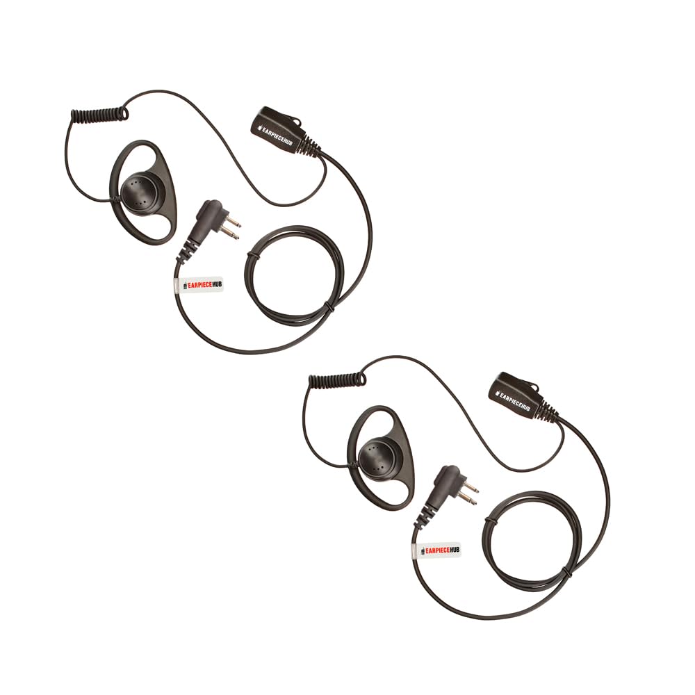 Lot 2 x D-Ring Earpiece Police Security Headset inline PTT Mic Microphone Compatible with 2 Pin Motorola CP040, CP140, 2 Way Radio