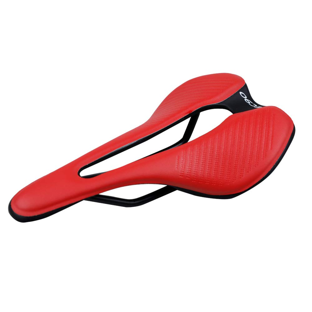VOANZO Mountain Bike Seat with Central Relief Zone and Ergonomics Design Fit, Comfort Bike Saddle Breathable Bicycle Cushion for Women Men MTB/Exercise Bike/Road Bike Seats (Red)