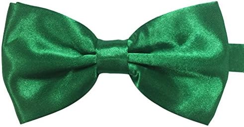 Mens Formal Satin Banded Pre-tied Bowtie Plaid Pattern Tie Various Colors (PURE-Green)