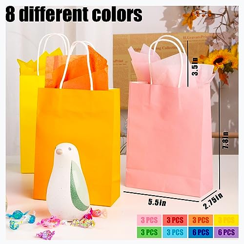 VGOODALL 30PCS Gift Bags with Tissue Paper, Party Favor Bags with Handles Small Gift Bags Set 8 Colors for Gift Wrap Birthday Wedding Baby Shower