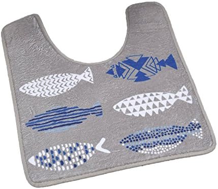 EVIDECO 7702448 Printed Microfiber Bath Toilet Contour Rug Mat Nautic Blue, 20 L x 17 W x 0.5 H