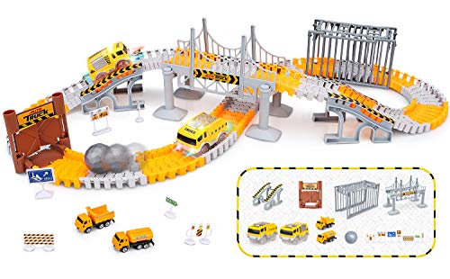 Engineering Tracks car for kids toys,161pcs Create A Engineering World Road Race,Flexible Track Playset and 2 pcs Cool Engineering Car for 3 4 5 6 7 Year & Up Old boy Girls Best Gift