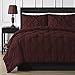 Comfy Bedding Double Needle Durable Stitching 3-Piece Pinch Pleat Comforter Set All Season Pintuck Style, Queen, Burgundy