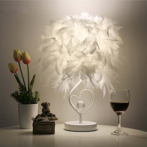 Modern White Feather Heart Shape Table Lamp Crystal Modern Lamps for Bedroom Desk Lamp