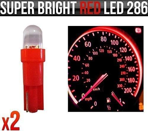 12v 1.2w T5 5mm Super Bright Red LED Wedge Car Dashboard & Speedo Bulbs 286 x 2
