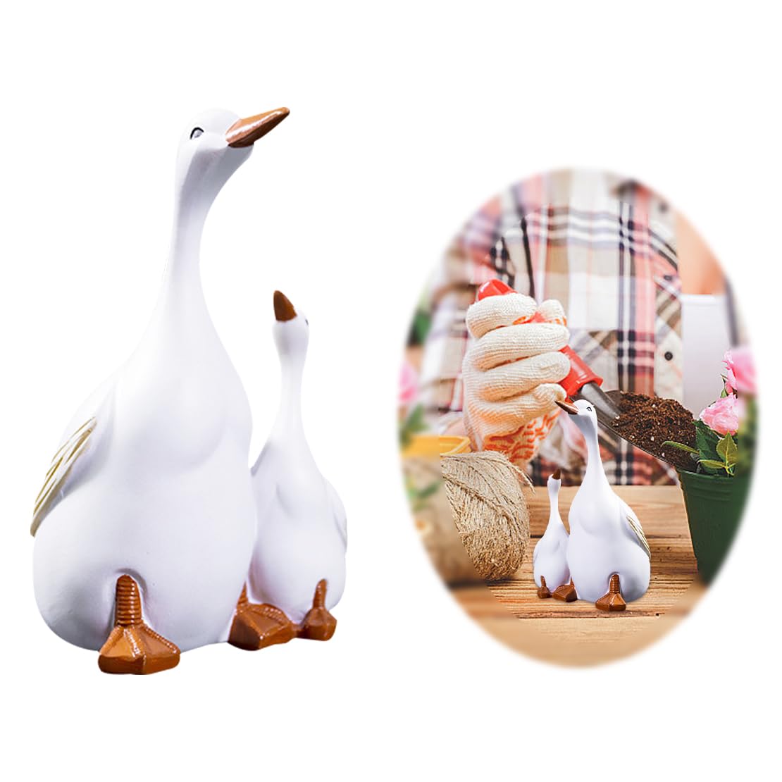DeryArcle Goose Outdoor Statue, 5.8in Mother Duck and Ducklings Sculptures for Lawn Patio Outdoor Yard, Cute Animal Decoration for Garden, Living Room Decor