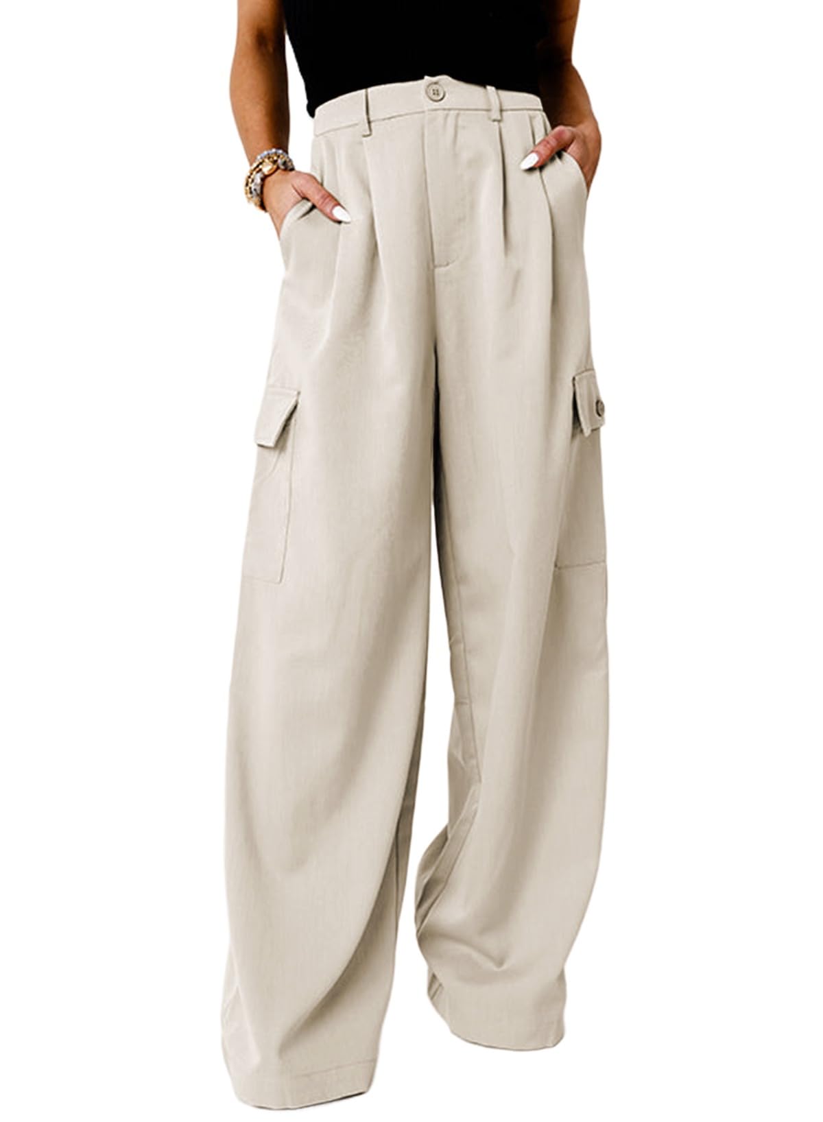 Photo 1 of Dokotoo Work Pants Women Women's Pants Wide Leg Dress Pants Palazzo Business Casual High Waisted Slacks Pants for Women Trendy 2024 Fall Outfits Teacher Fashion Clothes Pockets Beige SIZE SM 6