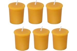 AGLARY 6PCS Pure Beeswax Votive Candles, Unscented, Naturally Lightly Honey Scented, 12 Hours Burn Time Each (Raw)