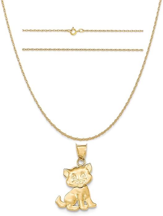 K&C 14k Yellow Gold Polished Moveable Cat Pendant on a 14K Yellow Gold