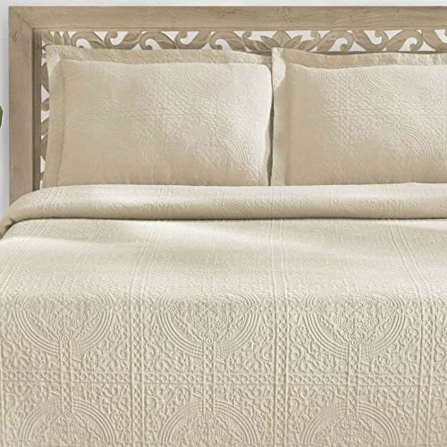 SUPERIOR Jacquard Matelasse Fleur De Lis 100 Cotton Medallion 3Piece Bedspread Set Queen