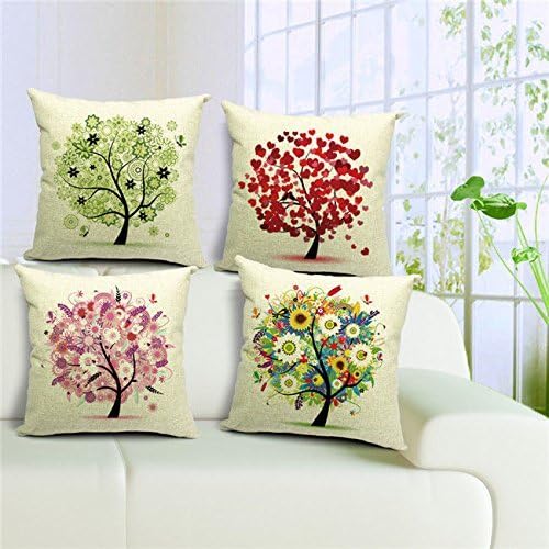 【Bailand】 Set of 4 The Modern Life Tree Pillow Cover,Sofa Cushion Vehicle Office Pillowcase,Beige Cotton Linen Decorative Pillow Cases 18X18 inch (45X45CM)