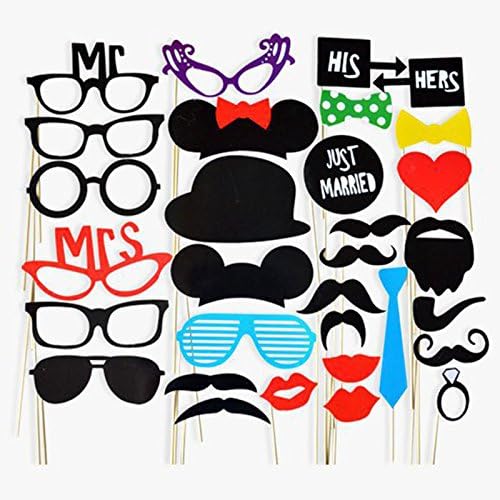 iHaushalt 31PCS Party Favor Photo Booth Props Set, DIY Kit for Wedding Reunion Party Birthday, Dress-up Accessories with Mustache, Hats, Glasses, Lips, Bowler and Bowties