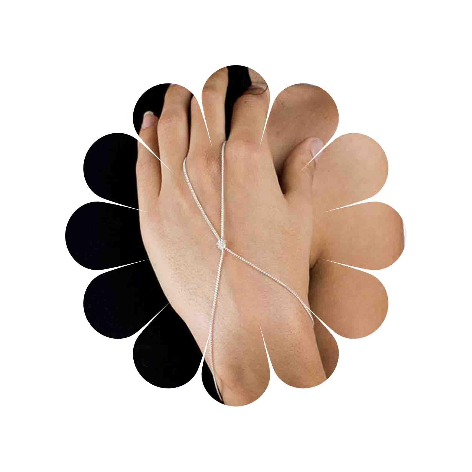 Yienate Dainty Crystal Finger Ring Bracelets Silver Hand Chain Hand Harness Rhinestone Beaded Slave Bracelet for Women and Girls