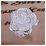 NYKKOLA New Fashion Jewelry 925 Style Beautiful Classic Rose Flower Sterling Silver Ring(Q)