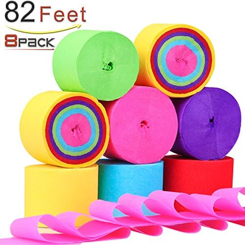 ZesGood 8 Rolls 6-Color Crepe Paper Streamer for Party Wedding Decoration, 1.77 Inch x 82 Feet