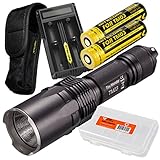 NiteCore TM03 Super Bright 2800 Lumens Cree XHP70 LED Flashlight w/ Two dedicated IMR 18650 Rechargeable Batteries, Nitecore UM20 Charger, AC & Car USB Adapters and LumenTac Battery Organizer