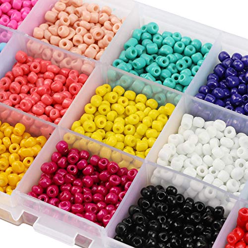 Phogary 9000pcs Glass Seed Beads, Mixed Colors Small Pony Beads Assorted Kit Opaque Colors Lustered Loose Spacer Beads, 3mm Round, Hole 1.0mm for Jewelry Making, DIY Crafting (15 Colors)